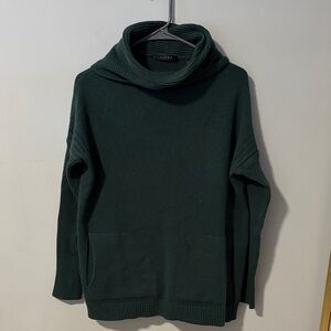 Cyrus Dark Green Soft Knit Turtleneck Sweater Tunic with Pockets